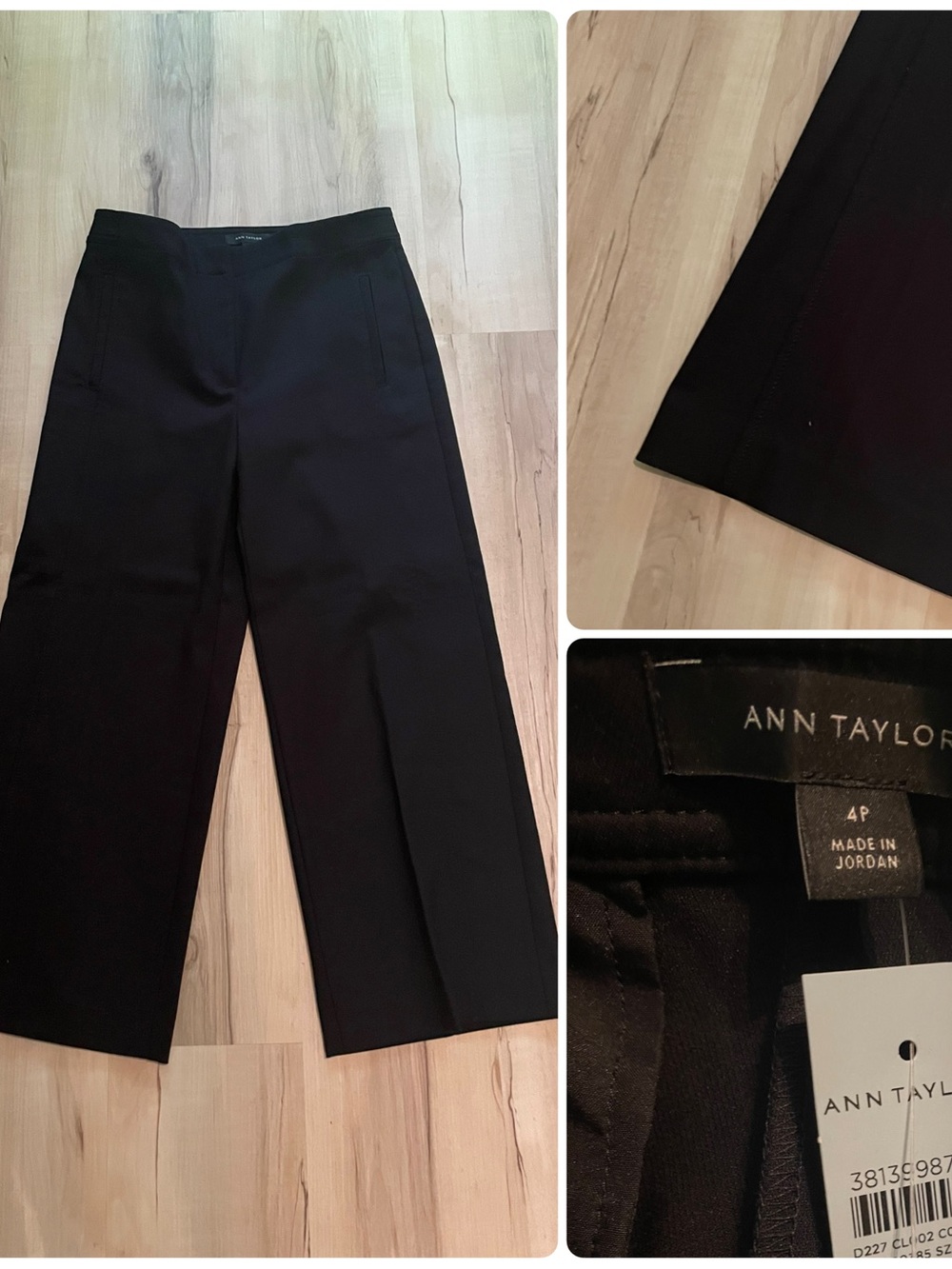 Ann Taylor Wide-Leg Ankle Dress Pant Size 4 Petite Black Ponte Top Seams Stretch